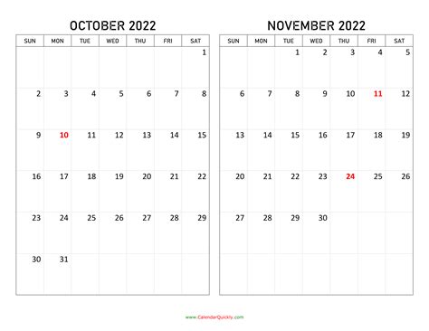 October And November 2022 Calendar Calendar Quickly