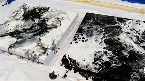 Acrylic Pouring Dutch Pour Technique Black And White Or White And Black