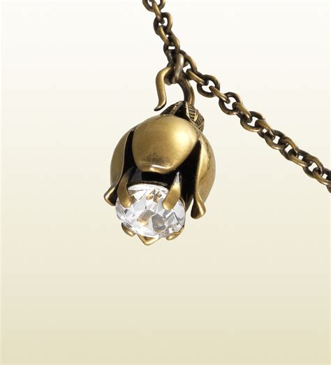 Gucci Necklace In Metal With Strass And Glass Pendants In Black