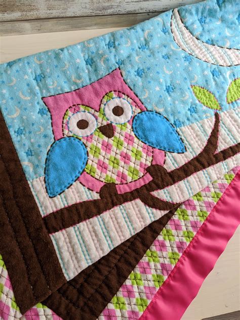 Hand Quilted Baby Quilt With Owls Quilted Baby Blanket Etsy Quilted