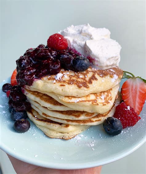 Homemade Buttermilk Pancakes With Whipped Cream Berries Oc R Foodporn