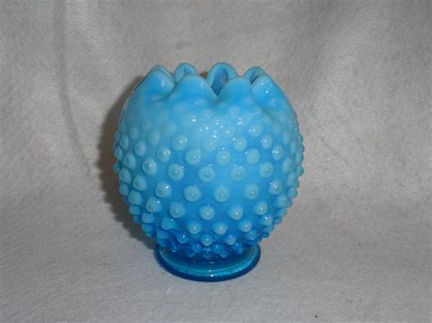 Vintage Fenton Blue Opalescent Hobnail Rose Bowl Vase Etsy Uk