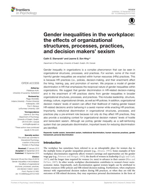 pdf gender inequalities in the workplace the effects of organizational structures processes