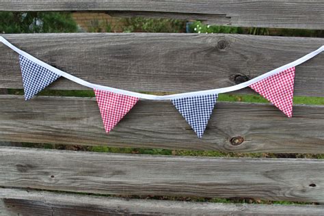 2 Metre Gingham Decorative Bunting Red And Navy Gingham Fabric By