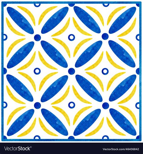 Watercolor Traditional Blue Mediterranean Tiles Vector Image
