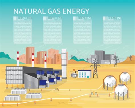 Gas Energy With Gas Turbine Generate The Electric Stock Vector