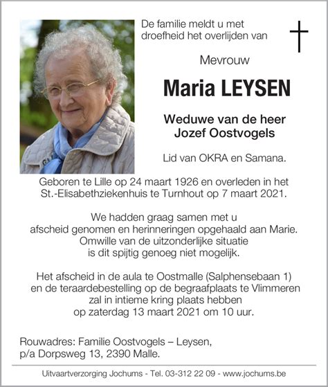 Maria Leysen † 07032021 Inmemoriam