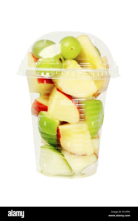 Mixed Cut Fruits In Plastic Cup On White Background Stock Photo Alamy