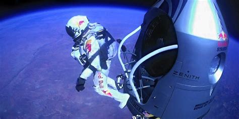 Daredevil felix baumgartner broke the sound barrier today during a skydive from the stratosphere, from approximately 38.5 km (128,000 ft, 24.24 miles) above the earth's surface. Felix Baumgartner's Jump Was Red Bull's Biggest Risk Ever ...