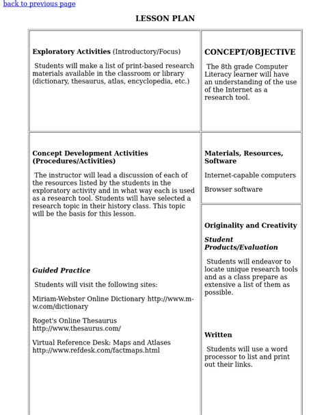 Computer Literacy Learner Lesson Plan For 8th Grade Lesson Planet