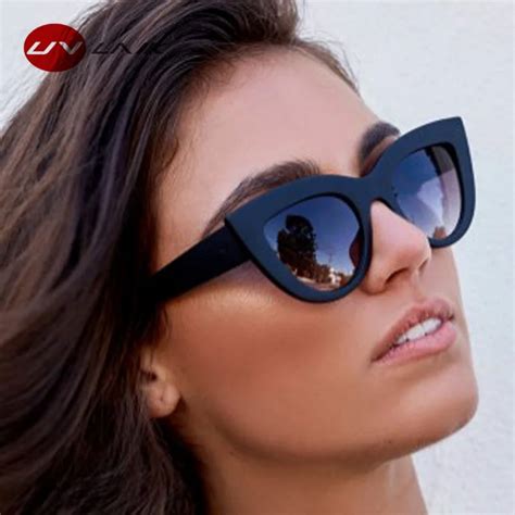 uvlaik vintage cat eye sunglasses women big round sun glasses ladies mirror cateye women s