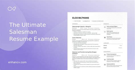 Be aware of store sales and kpi targets, as well as individual performance targets, take ownership over them and use all available store resources to meet or exceed them. Salesman Resume Examples + Expert Advice | Enhancv.com