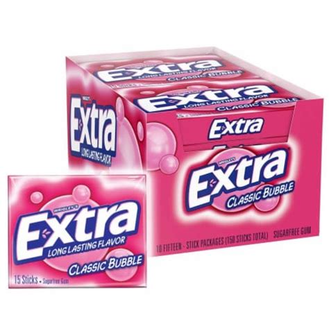 Extra Classic Bubble Sugar Free Chewing Gum 15 Pcs 10 Pack 15 Pieces