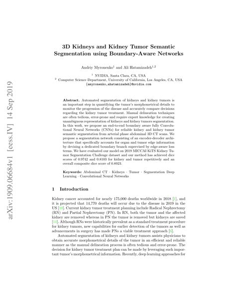 Pdf 3d Kidneys And Kidney Tumor Semantic Segmentation Using Boundary
