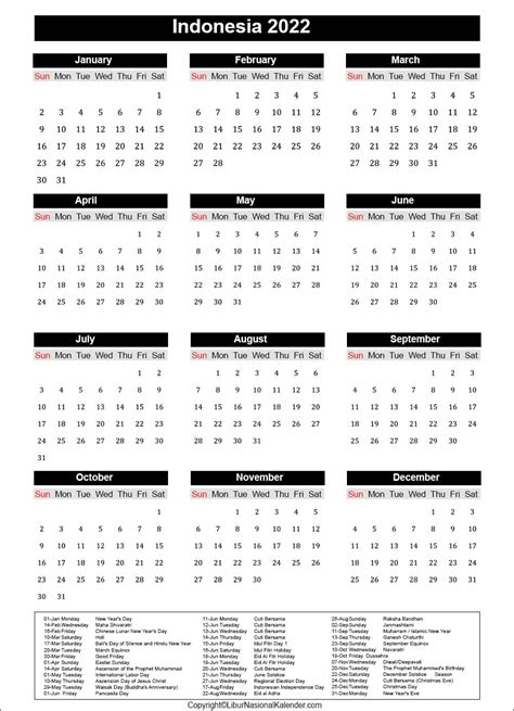 National Holiday Indonesia 2022 Example Calendar Printable Photos