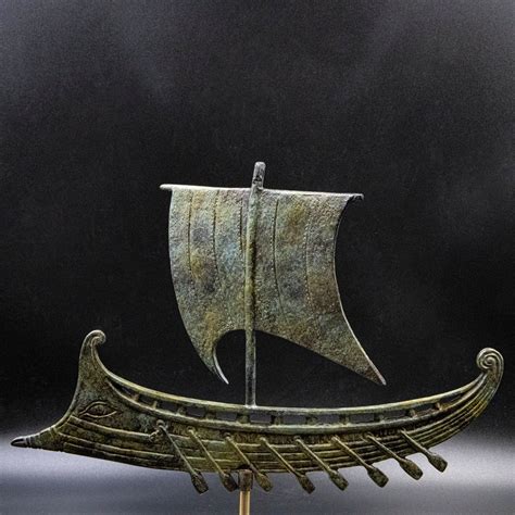 Ancient Greece Ship Bronze Warship With Oars And Sail