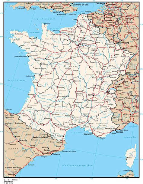 France Map With Provinces Cities Rivers And Roads In Adobe