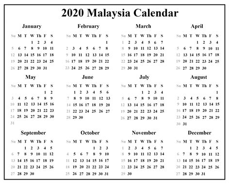 Free Printable Malaysia Calendar 2020 Pdf Excel And Word Free