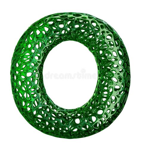 Letter O Made Of Green Plastic With Abstract Holes Isolated On White