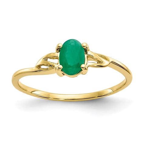 10k Polished Geniune Emerald Birthstone Ring In 10k Yellow Gold Size