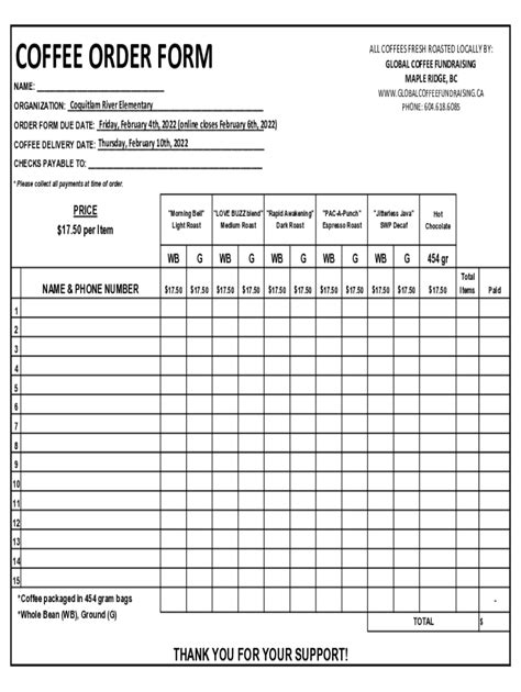 Fillable Online Coffee Order Form Fax Email Print Pdffiller