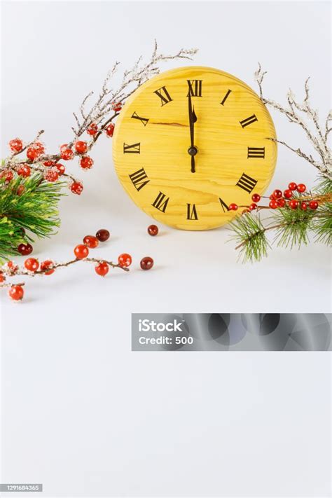 New Year Eve Background With Clock Face And Hour Hand Shows Twelve