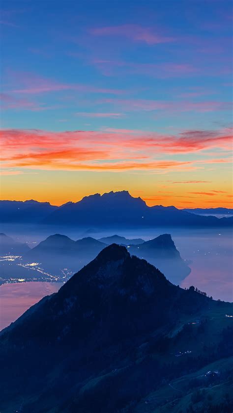Download Wallpaper 1350x2400 Mountains Peaks Sunset Distance Iphone