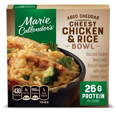 Explore all of our products and learn what sets us apart today! Marie Callender's Aged Cheddar Cheesy Chicken & Rice Bowl, Frozen Meals, 12 oz. - Walmart.com ...