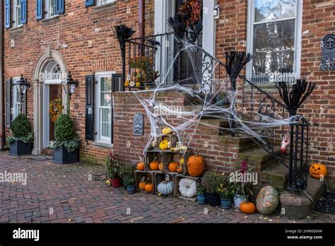 Halloween Decorations Old Town Alexandria Virginia Usa Stock Photo