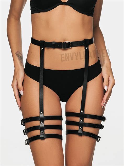 leather garters leg harness fetish harness sexy stocking etsy