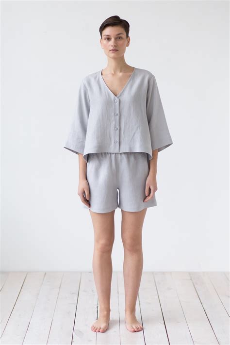 Womens Summer Suit Linen Shorts And Blouse Set Maninthestudio Etsy