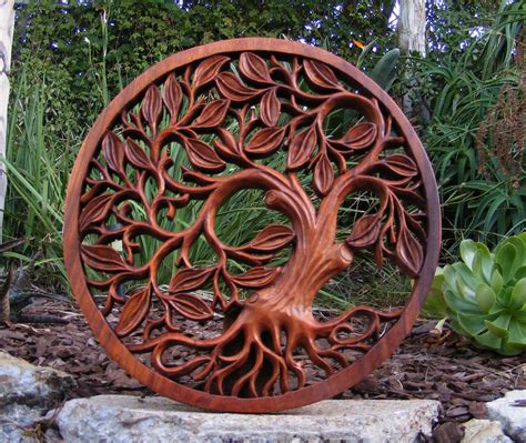 Mystical Tree Of Life Mahogany Wood Carving In Wooden Wall