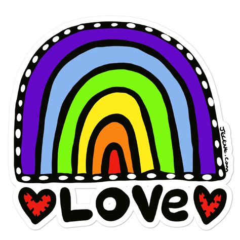 Love Rainbow With Hearts By Jelene Vinyl Bubble Free Stickers