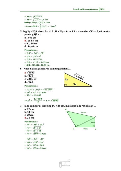 (8.8.1) soal dan pembahasan teorema pythagoras, matematika sltp kelas…