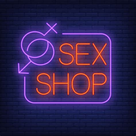Insegna Al Neon Del Sexshop Simboli Di Genere Con Cornice Sul Muro Di