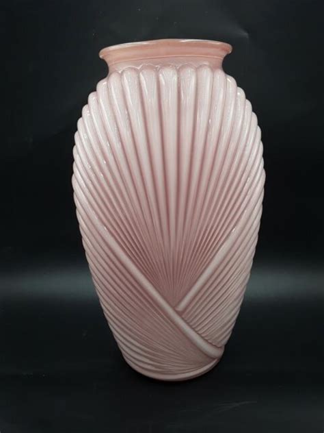 vintage art deco light pink colored ribbed pleated glass vase large 12 75 tall ebay