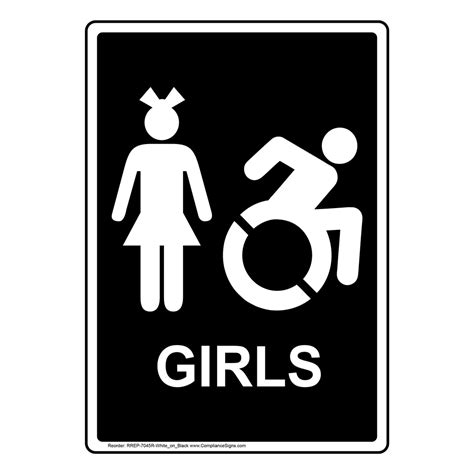 Portrait Girls Restroom Sign With Dynamic Accessibility Symbol Rrep
