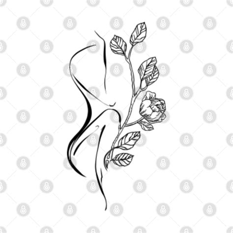 Nude Line Drawing Woman Silhouette With Flowers Illustration Nude T