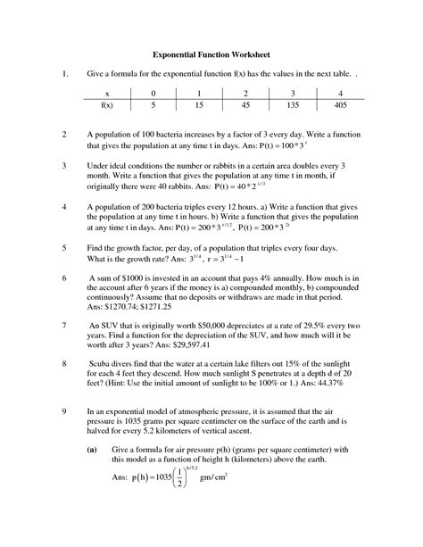 14 Exponential Functions Worksheet With Answers