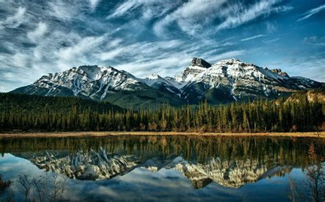 Wallpaper Canada Alberta Nature Landscape Lake Snow Capped Mountains