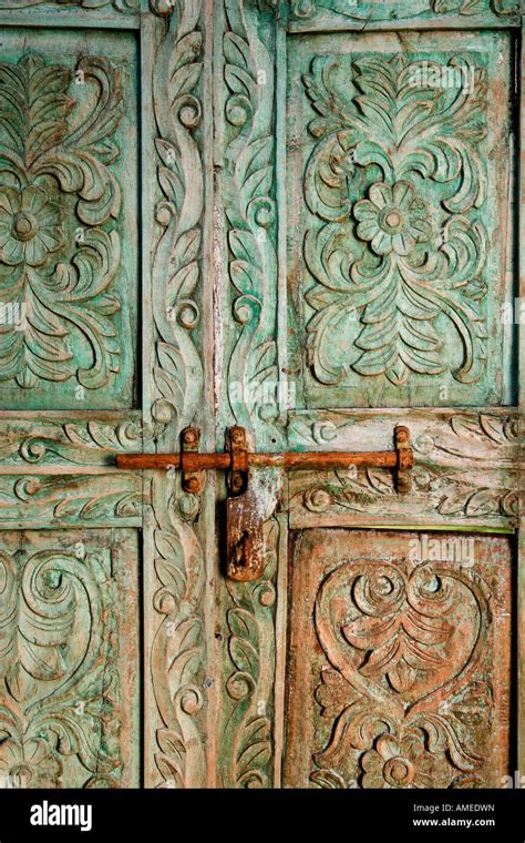 Antique Carved Wooden Indian Door With Latch Stock Photo Royalty Free