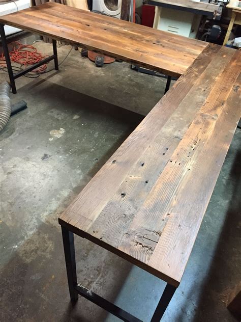 L Desk Corner Desk Reclaimed Wood Metal Base Reclaimed Wood