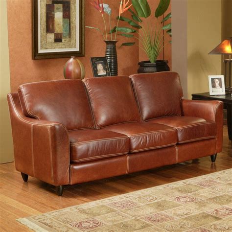 Omnia Leather Great Texas Genuine Leather 78 Recessed Arm Sofa