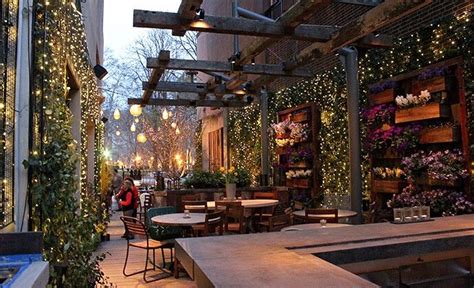 This is the outdoor seating area for a nearby restaurant. | Outdoor