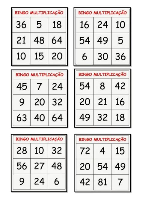 Bingo Da Multiplicação Bingo De Palavras Bingo Multiplicação
