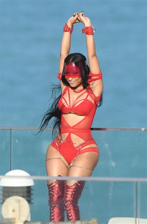 Nicki Minaj Flaunts Unreal Curves In Red Cutout Swimsuit As She Films