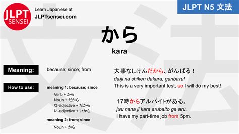 Kara Jlpt N Grammar Meaning Japanese Flashcards Guia De Japones