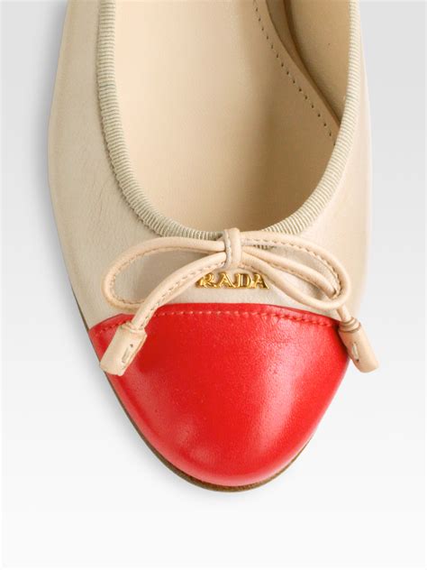 Lyst Prada Bicolor Leather Bow Ballet Flats In Natural