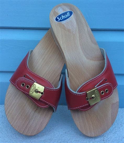 vintage dr scholl red leather wood pescura excercise sandals uk5 38 ex condition ebay