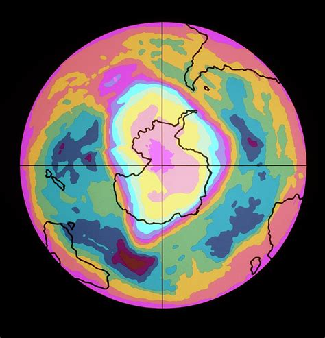 Satellite Map Of Antarctic Ozone Hole Photograph By Nasa Coloured By